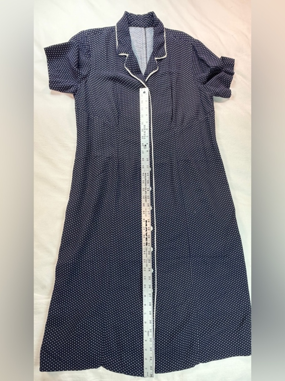 Vintage 1950’s Navy Polka Dot Button-Front Shirtwaist Midi Length Dress Medium - Picture 5 of 7